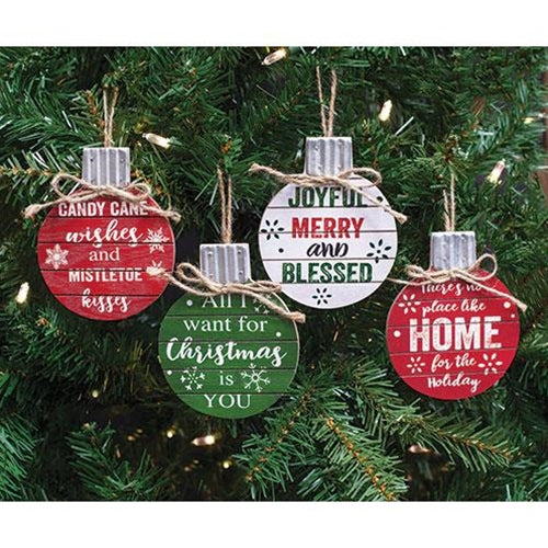 Wooden Christmas Phrase Ball Ornament 4 Asstd. (Pack of 4)