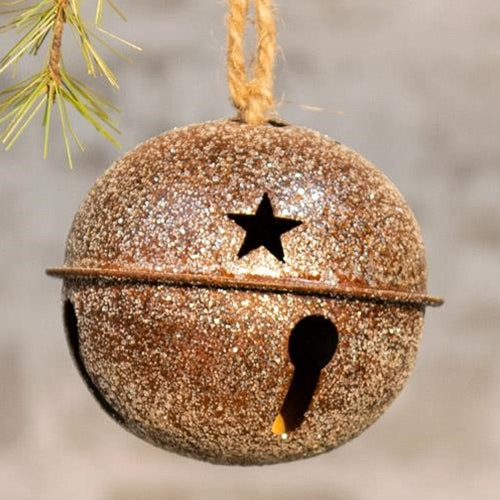 Vintage Glitter Rusty Bell Ornament 3.5