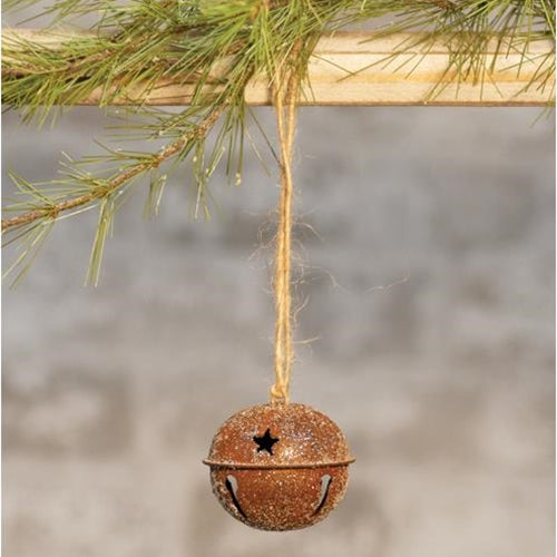 Vintage Glitter Rusty Bell Ornament 2.5