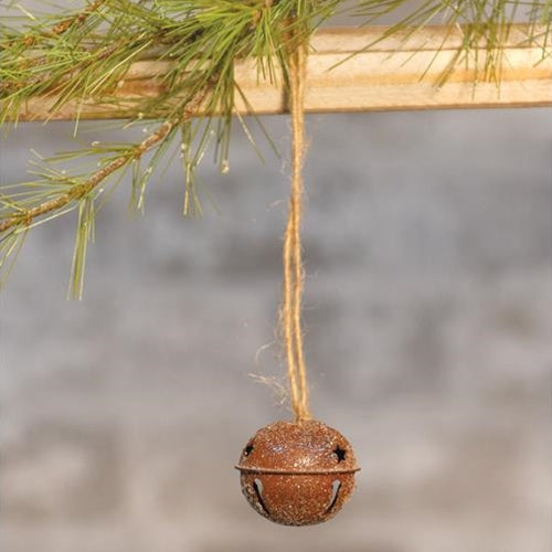 Vintage Glitter Rusty Bell Ornament 1.25