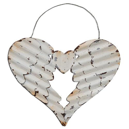 Whitewash Wing Heart Ornament  (Pack of 4)