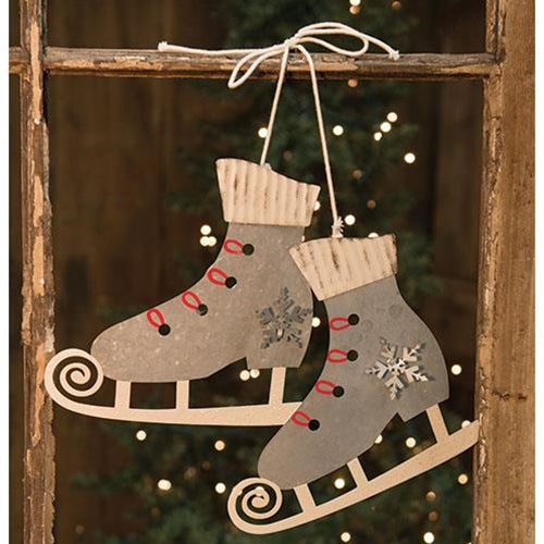 Tin Ice Skates Ornament  (Pack of 4)