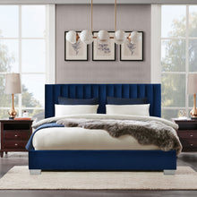 Load image into Gallery viewer, Full Tufted Upholstered Platform Bed Frame with Flannel Headboard-Navy
