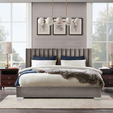 Load image into Gallery viewer, Full Tufted Upholstered Platform Bed Frame with Flannel Headboard-Light Gray
