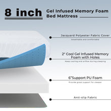 Load image into Gallery viewer, 8 Inch Gel Infused Memory Foam Mattress Firm Hybrid Pressure Relief-Queen Size
