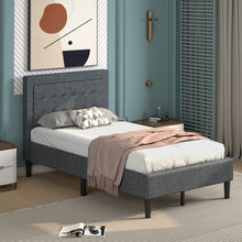 Load image into Gallery viewer, Upholstered Twin Size Bed Frame with Button Tufted Headboard

