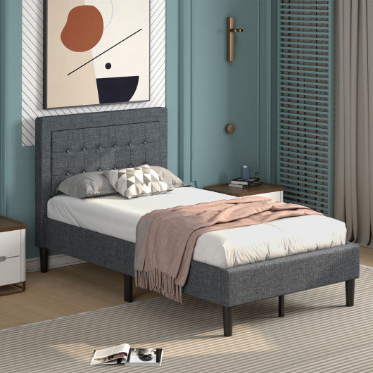 Upholstered Twin Size Bed Frame with Button Tufted Headboard