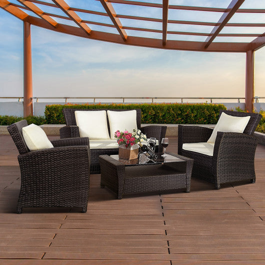 4 pcs Black Rattan Wicker Patio Sofa Set