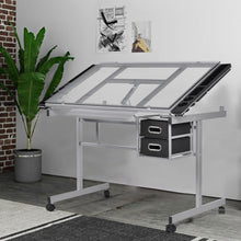 Load image into Gallery viewer, Adjustable Rolling Drawing Desk Drafting with Table Tempered Glass Top
