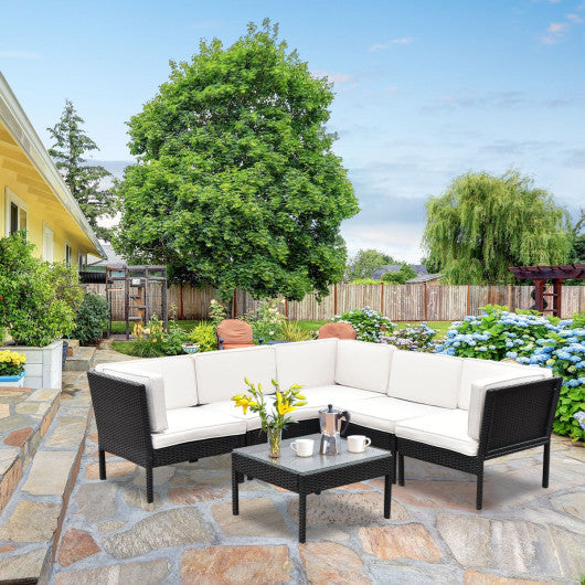 6 pcs Right Angle Rattan Wicker Patio Furniture Set
