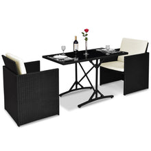 Load image into Gallery viewer, 3 pcs Black Patio Rattan Table Chairs Set with Cushions
