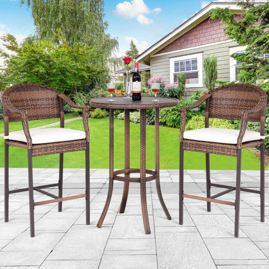 3 pcs Outdoor Rattan Bar Stool Table Set