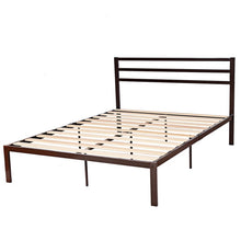 Load image into Gallery viewer, Queen Size Steel Bed Frame with Wooden Slat Support-Chocolate
