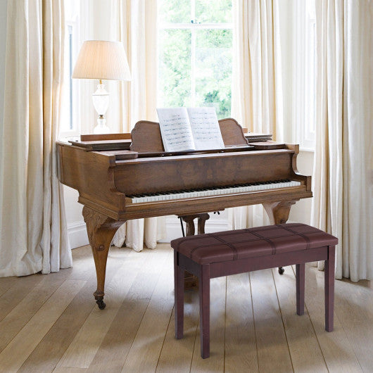 Solid Wood PU Leather Piano Double Duet Keyboard Bench-Brown