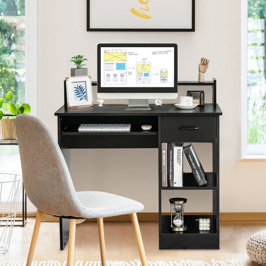 Modern Executive Desk Writing Table with 2-Tier Storage Shelves-Black