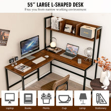 Load image into Gallery viewer, Reversible L-Shaped Corner Desk with Storage Bookshelf-Walnut
