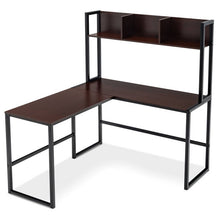 Load image into Gallery viewer, Reversible L-Shaped Corner Desk with Storage Bookshelf-Dark Brown
