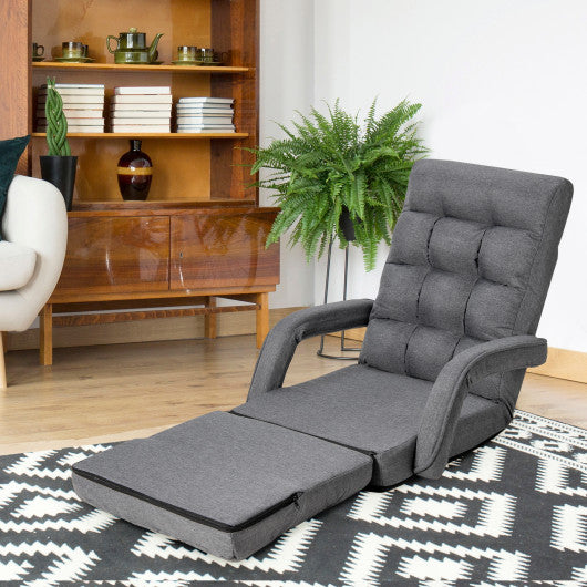 Folding Floor Massage Chair Lazy Sofa with Armrests Pillow-Gray