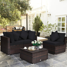 Load image into Gallery viewer, 4 Pieces Ottoman Garden Patio Rattan Wicker Furniture Set with Cushion-Black

