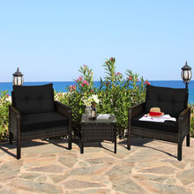 Load image into Gallery viewer, 3 Pcs Outdoor Patio Rattan Conversation Set with Seat Cushions-Black
