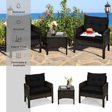 Load image into Gallery viewer, 3 Pcs Outdoor Patio Rattan Conversation Set with Seat Cushions-Black
