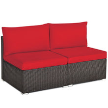 Load image into Gallery viewer, 2 Pieces Patio Rattan Armless Sofa Set with 2 Cushions and 2 Pillows-Red
