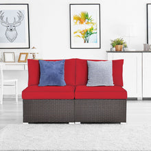 Load image into Gallery viewer, 2 Pieces Patio Rattan Armless Sofa Set with 2 Cushions and 2 Pillows-Red
