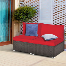 Load image into Gallery viewer, 2 Pieces Patio Rattan Armless Sofa Set with 2 Cushions and 2 Pillows-Red
