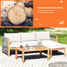 Load image into Gallery viewer, 3 Pieces Patio Acacia Wood Sofa Furniture Set with Nylon Rope Armrest-White
