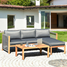 Load image into Gallery viewer, 3 Piece Patio Acacia Sofa Set with Nylon Armrest

