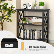 Load image into Gallery viewer, 3-Tier Wooden Multi-Functional X-Design Etagere Storage Bookshelf-Black
