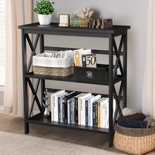 Load image into Gallery viewer, 3-Tier Wooden Multi-Functional X-Design Etagere Storage Bookshelf-Black
