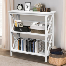 Load image into Gallery viewer, 3-Tier Wooden Multi-Functional X-Design Etagere Storage Bookshelf-White
