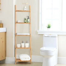 Load image into Gallery viewer, 5-Tier Ladder Shelf Modern Bamboo Leaning Bookshelf Ladder Bookcase
