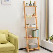 Load image into Gallery viewer, 5-Tier Ladder Shelf Modern Bamboo Leaning Bookshelf Ladder Bookcase
