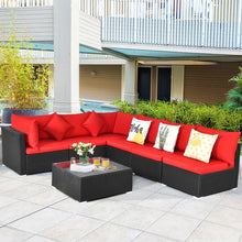 Load image into Gallery viewer, 7-Piece Outdoor Wicker Patio Sofa Set with 2 Pillows and Cushions-Red
