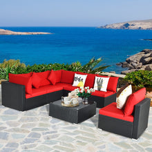 Load image into Gallery viewer, 7-Piece Outdoor Wicker Patio Sofa Set with 2 Pillows and Cushions-Red
