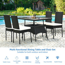 Load image into Gallery viewer, 5 Pieces Outdoor Patio Rattan Dining Set with Glass Top with Cushions
