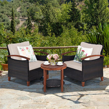 Load image into Gallery viewer, 3 Pieces Patio Rattan Furniture Set with Washable Cushion and Acacia Wood Tabletop-Beige
