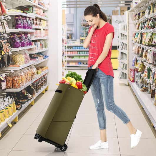 Folding Shopping Cart with 38 L Removable Waterproof Bag-Green