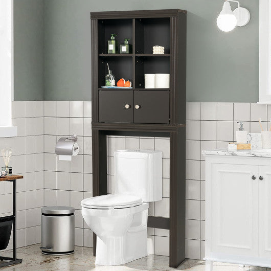 Over the Toilet Storage Cabinet with 4 Open Compartments-Brown