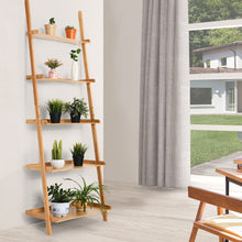 Load image into Gallery viewer, 5-Tier Ladder Shelf Bamboo Bookshelf Wall-Leaning Storage Display Plant Stand-Natural
