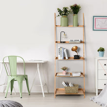Load image into Gallery viewer, 5-Tier Ladder Shelf Bamboo Bookshelf Wall-Leaning Storage Display Plant Stand-Natural
