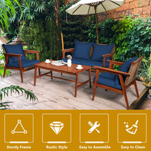 Load image into Gallery viewer, 4 Piece  Acacia Wood Patio Rattan Furniture Set-Navy
