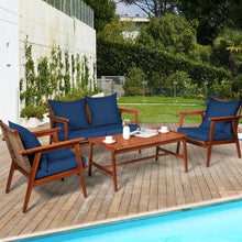 Load image into Gallery viewer, 4 Piece  Acacia Wood Patio Rattan Furniture Set-Navy
