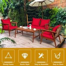 Load image into Gallery viewer, 4 Piece  Acacia Wood Patio Rattan Furniture Set-Red
