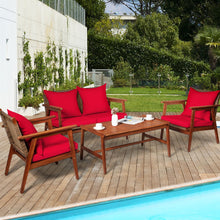 Load image into Gallery viewer, 4 Piece  Acacia Wood Patio Rattan Furniture Set-Red
