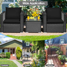 Load image into Gallery viewer, 3 Pieces Patio wicker Furniture Set with Cushion-Black
