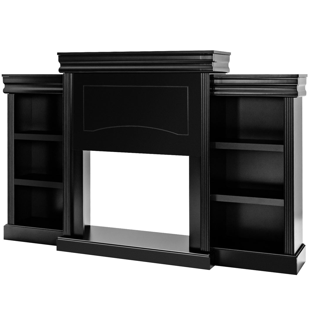 70 Inch Modern Fireplace Media Entertainment Center with Bookcase-Black
