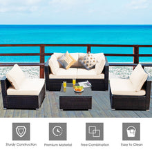 Load image into Gallery viewer, 5 Pieces Cushioned Patio Rattan Furniture Set with Glass Table-White
